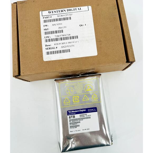WD Purple Pro 8TB Hard Drive 3.5" SATA 6GBs 256MB HDD WD8002PURP Sealed - Picture 2 of 5